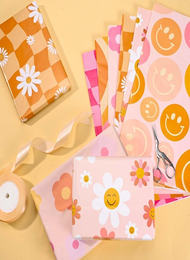 Bolsome 12 Sheets Boho Wrapping Paper Retro Groovy Gift Wrap Paper, Smiley Face Floral Daisy Pattern Wrapping Paper for Baby Shower Birthday Wedding DIY Crafts Gift Packing - Image 5